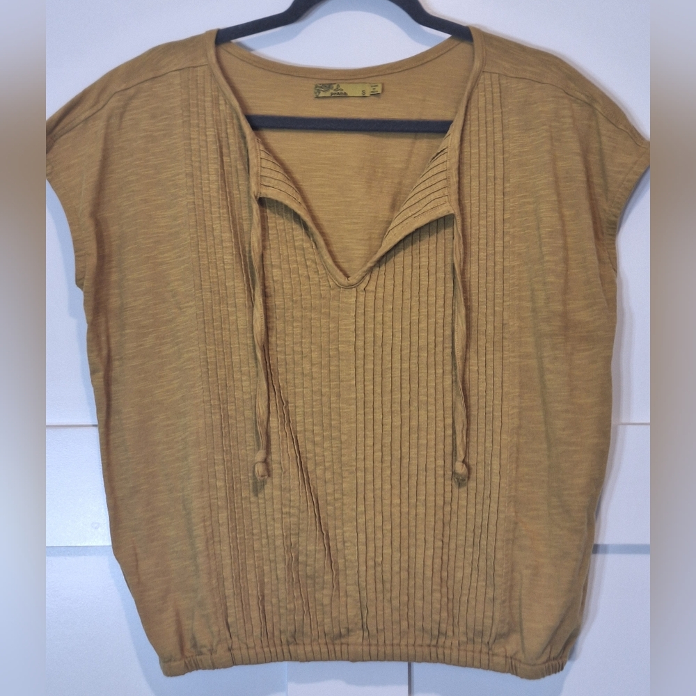 PrAna Ocupas Popover Top Gold Organic Cotton Blnd Stretchy Size Small Oversized - Picture 6 of 9